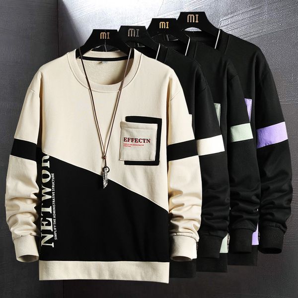 

harajuku sweatshirt men fashion clothing streetwear hip hop patchwork sweatshirts casual clothes for men brand 220815, Black