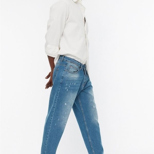 

trendyol men 's essential crop harrow destroylu jeans tmnaw22je0079 220328, Blue