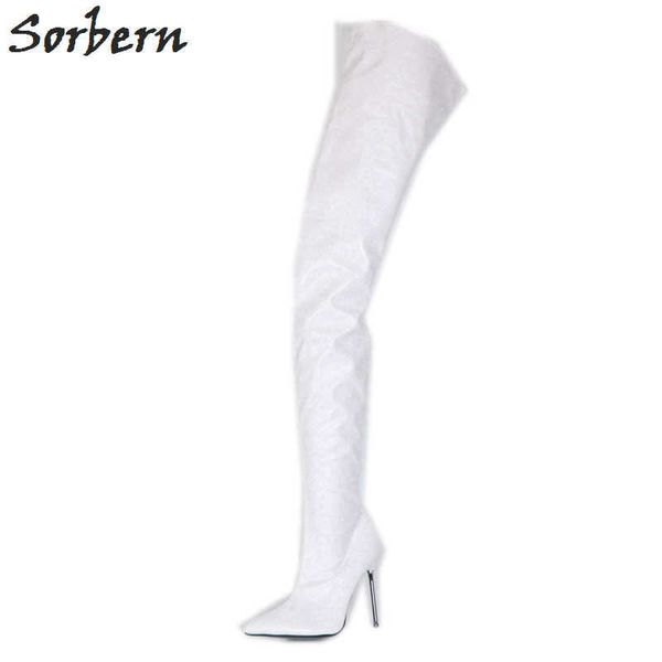 

sorbern white 90cm length women boots metal stilettos high heel 12cm custom leg size boots women fetish high heels 2019, Black