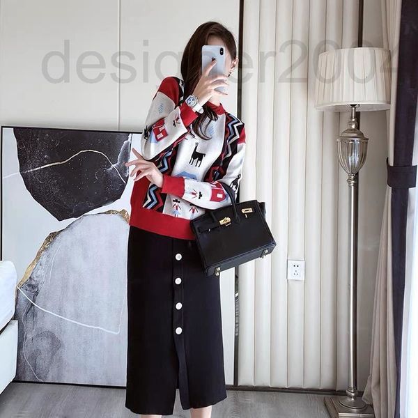 

two piece dress designer hong kong style knitted sweater set women's early autumn clothes retro chic fashion temperament goddess skirt, White