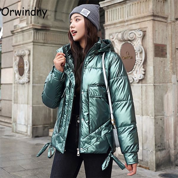 

orwindny glossy women padded clothing winter jacket women waterproof snow wear parkas regular female wadded coats hooded lj201021, Black