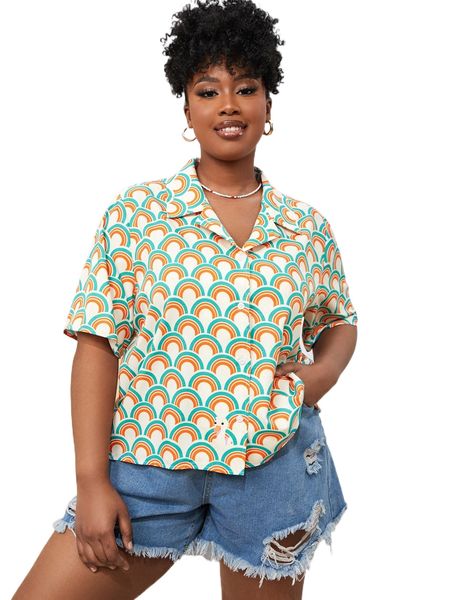 

x kymmadoodles plus allover print blouse v6ee#, Black