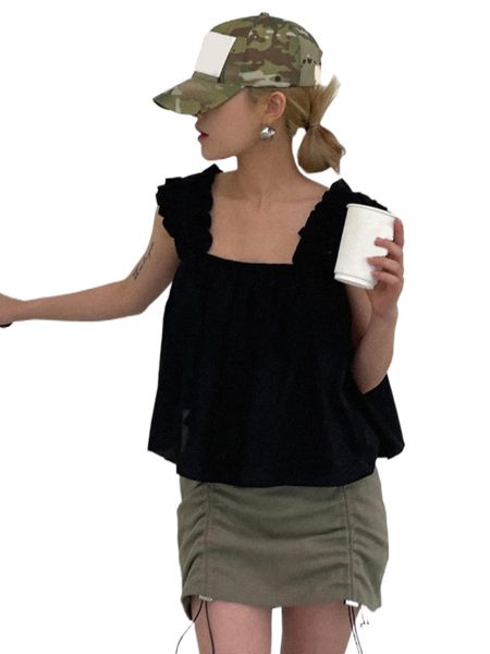 

dazy ruffle detail sleeveless blouse y7ky#, White