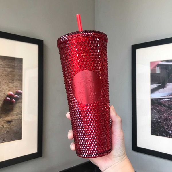 

2020 starbucks cup durian bright red straw cup plastic fashion personalized large capacity water cup
