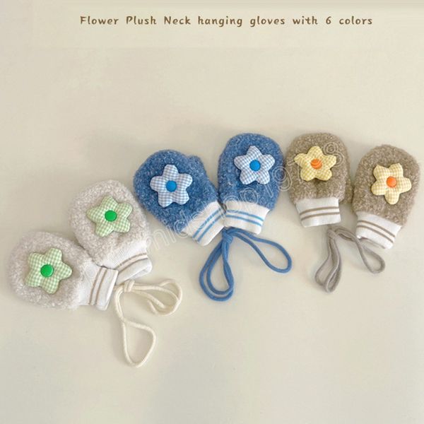 

cute sweet flower baby mittens winter full finger soft kids boys girls thicken warm gloves, White