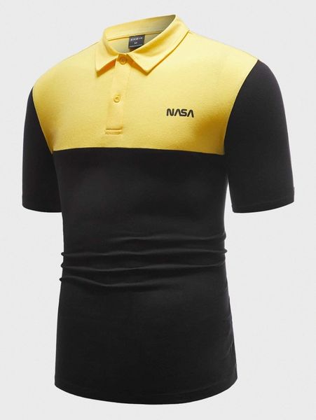 

men letter graphic button front polo shirt l6me#, White;black