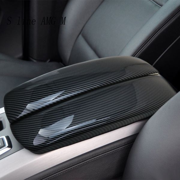

car styling for x5 x6 e70 e71 carbon fiber stowing tidying armrest box protect stickers covers trim auto interior accessories