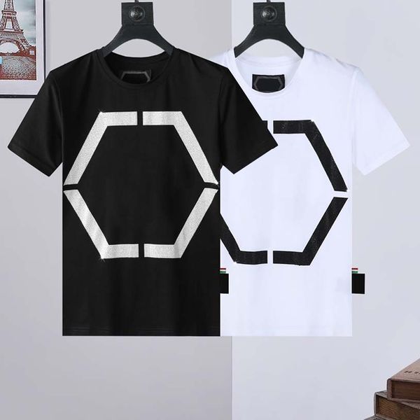 

2022new designer skull diamond t-shirt mens t-shirts short sleeve pure cotton t shirts round neck front fashion printed letters hip hop loos, White;black