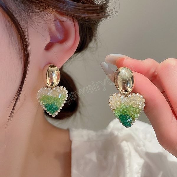 

925 silver heart earring trend shiny green crystal dangle earrings for girl lady gifts