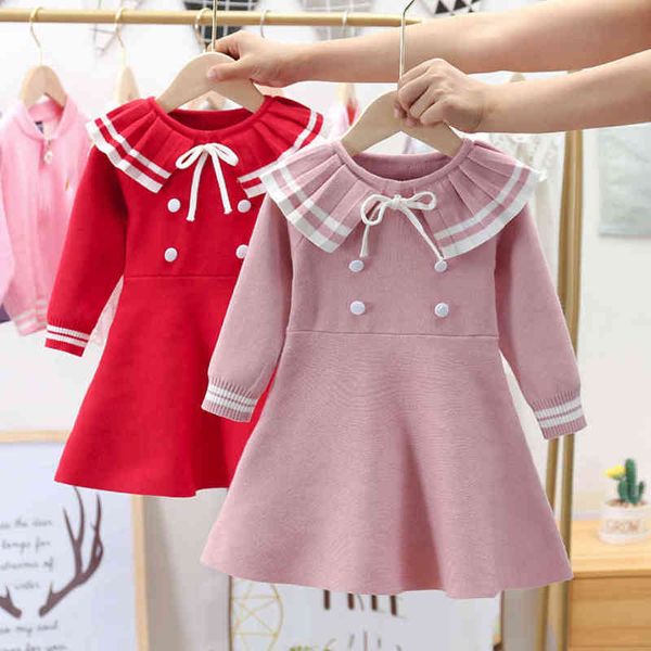 

new baby girl autumn winter knitted dress children warm sweater dresses for kids casual clothing princess dress christmas gifts l220715, Red;yellow