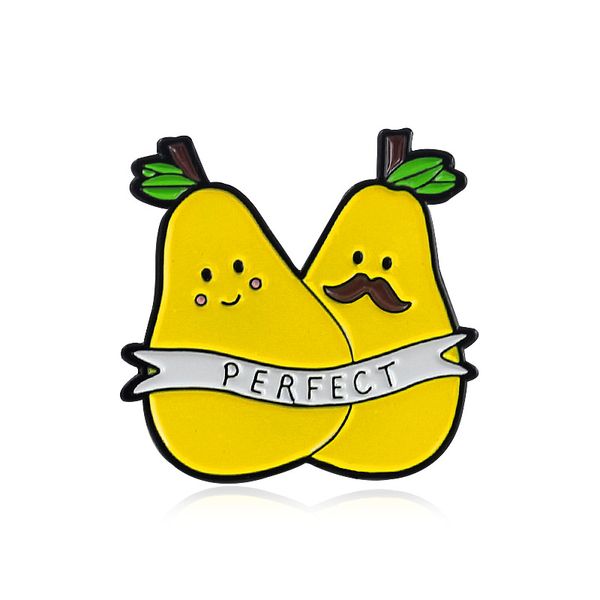 

cartoon couple pear brooch for girls yellow fruit enamel lapel pin wholesale creative metal badges broche jewelry small women accessories, Gray