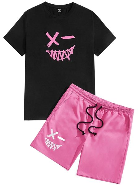 

men cartoon graphic & shorts set d3du#, Gray