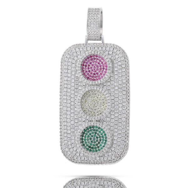

hip hop pendants aaa cz stone paved bling iced out traffic light geometric square necklace for men rapper welry gift, Silver
