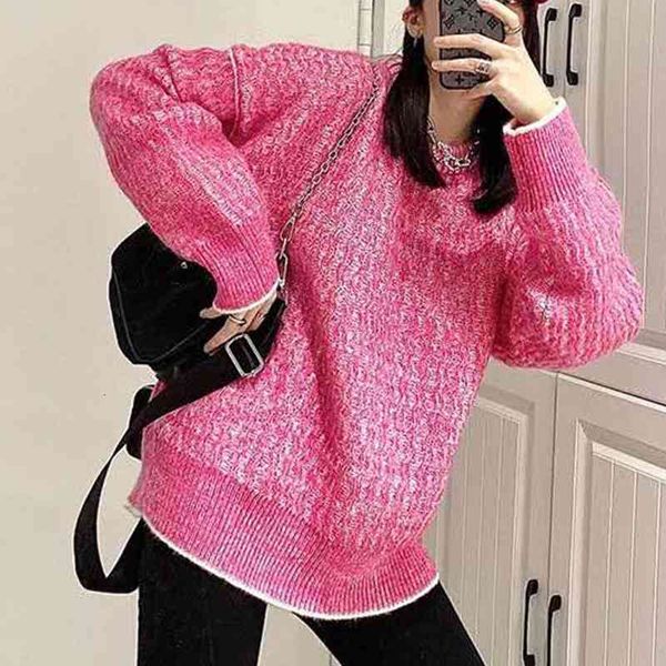 

women's sweaters designer niche autumn winter soft waxy comfortable lazy mohair tender skin mei pink pullover sweater, White;black