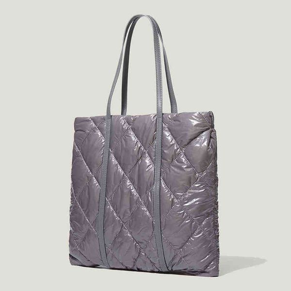 

winter puffy padded shoulder bag for women vintage shopper female tote large capacity big ladies tote thread plaid purses retro 220507