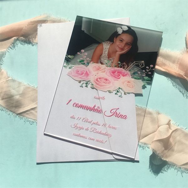 Baby Girl Boy Feliz convite para cartões de acrílico transparente com fotos personalizadas Imprimir convites de aniversário popupar 220707