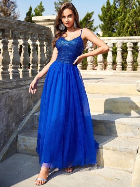 

contrast sequin mesh formal dress j5on#, Black;gray