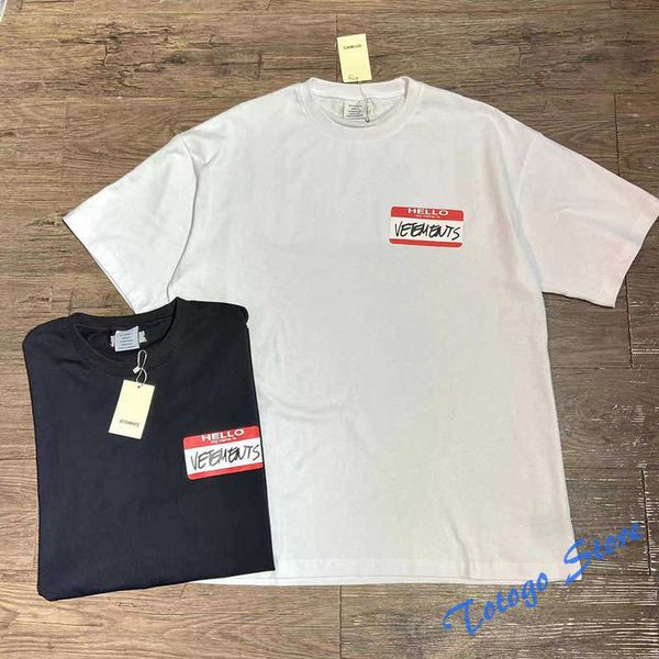 

hello my name is vetements big printing vtm t-shirts man women black white casual couple cotton o-neck new short sleeve, White;black