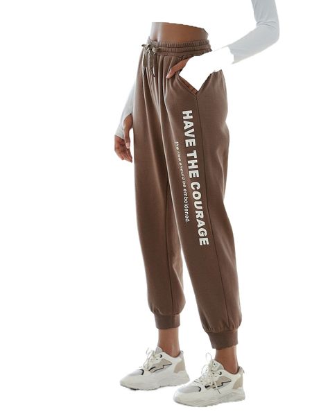 

cotton slogan drawstring joggers s3xb#, Black;white