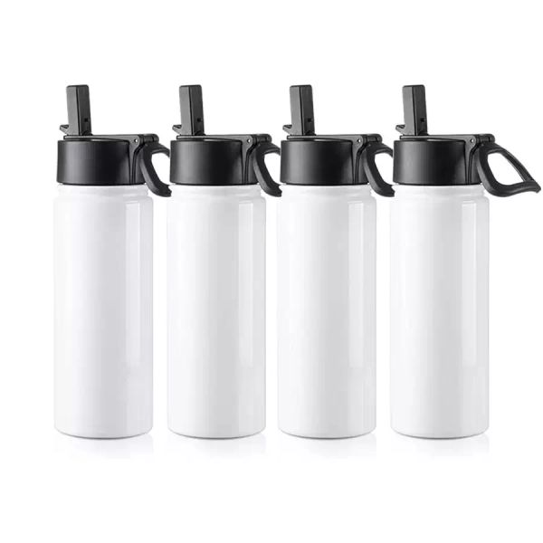 18/22/32 onças de sublimação em branco Tumblers brancos Vacuum Flask Aço inoxidável ostenta garrafas de água na boca larga xícaras com palha e alça portátil