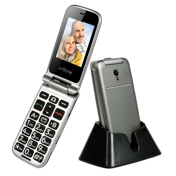 Desbloqueado Flip Senior WCDMA 3G Telefone celular Original Artfone G3 Big Keypad para idosos Cartão SIM SIM Celulares FM SOS Cellphones com Dock de carregamento