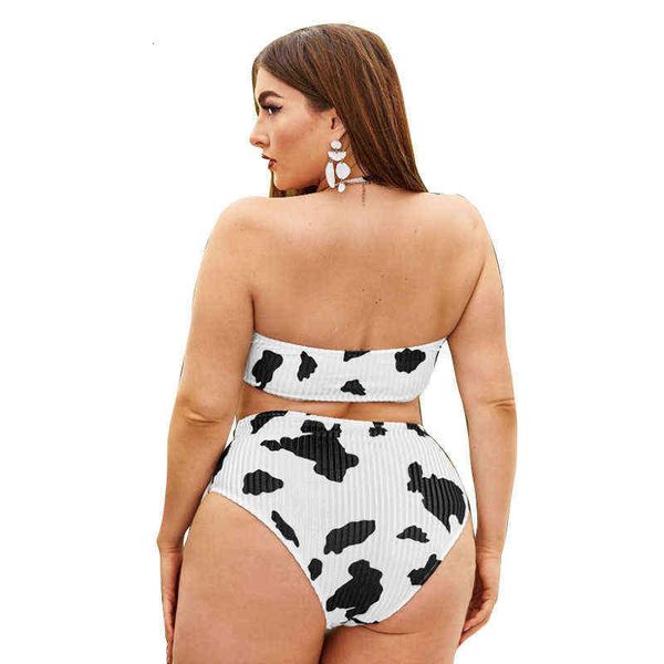 

large bikini women's swimsuit split fat woman black spot, White;black