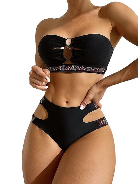 

ditsy floral print ring linked bikini swimsuit n1jl#, White;black