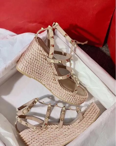 

summer womens valentine studded strappy wedge sandals ladies luxury women designer dress party ankle strap gladiator sandalss eu 35-43, Black