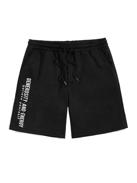 

men slogan graphic drawstring waist shorts 78cv#, White;black