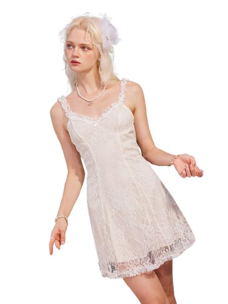 

romwe fairy grunge contrast lace frill cami dress t5sf#, Black;gray
