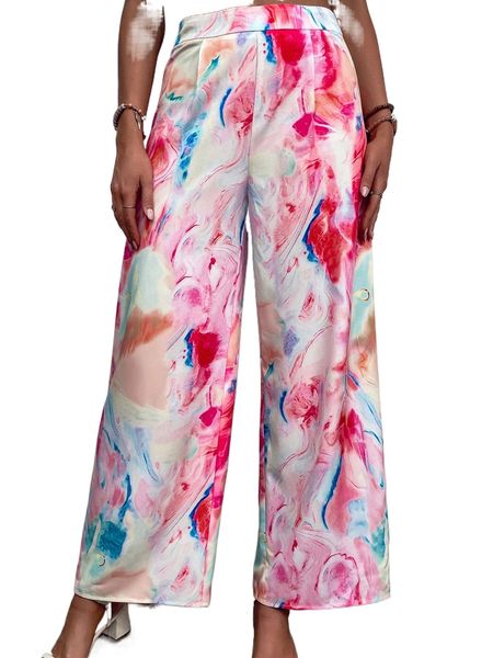

marble print wide leg pants t0va#, Black;white