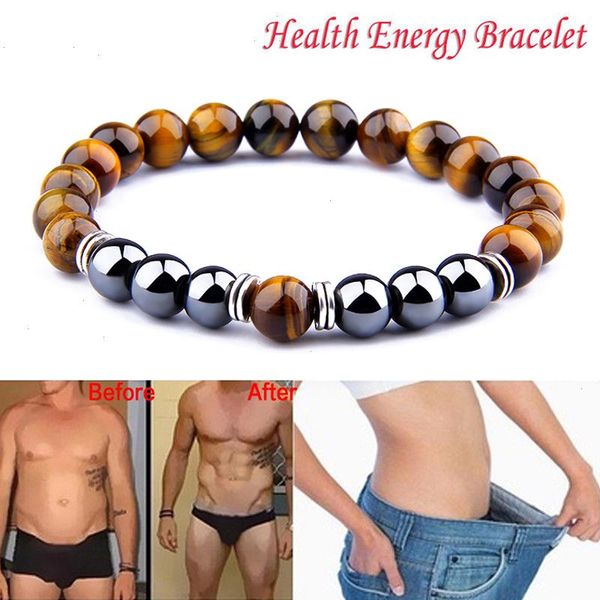 

men bracelet natural hematite strand tiger eye beads classic healing stone bracelets for couple lose weight jewelry pulsera de hombre, Black