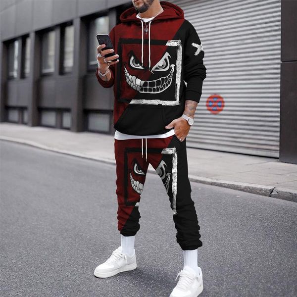 

men's tracksuits mens tracksuit 3d printed hoodies suit joggers casual sweashirts sweatpants sportswear set autumn winter men clothing, Gray