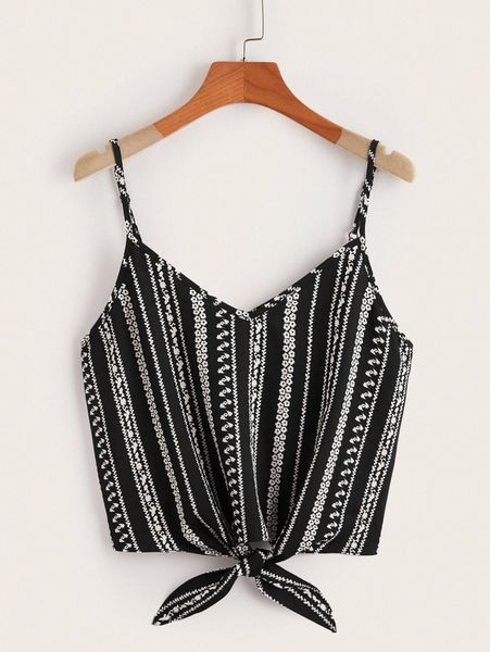 

ditsy floral print tie hem cami w6n4#, White