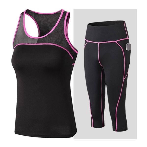 

women yoga set quick dry 2 piece suit female outdoor sportswear fitness suit plus size sport workout for woman y200904, Gray