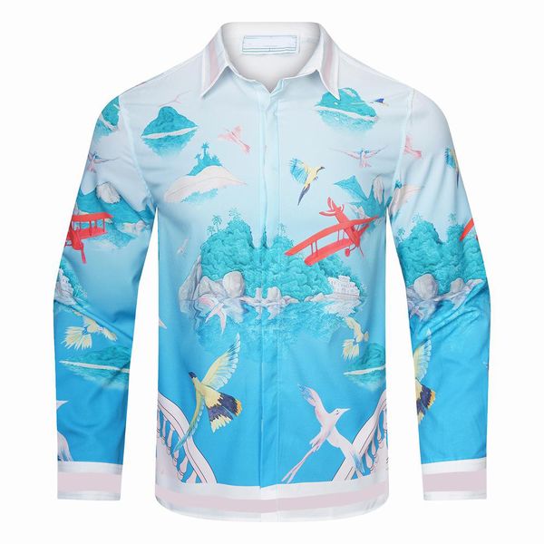 

designer shirts men's silk shirt mens dress shirts lu luxury beach casual tree river landscape natural button up long sleeve, White;black