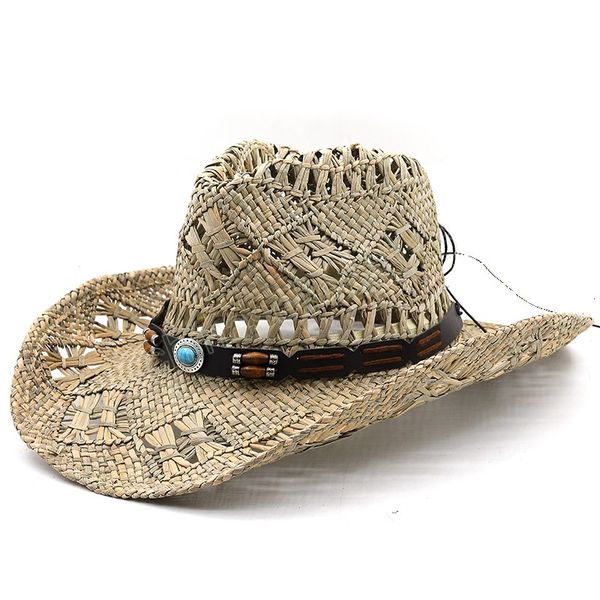 

straw western cowboy hat hand made beach felt party cap for man woman sun cap protection hats, Blue;gray