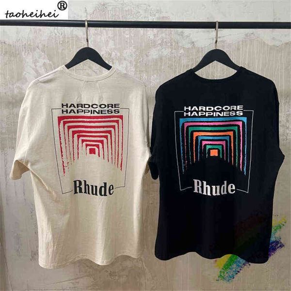 

oversize rhude box perspective tshirt men women vintage rhude color print tees, White;black
