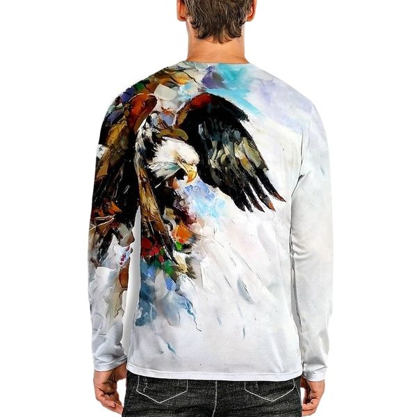 

men's tee t shirt shirt 3d print graphic prints eagle crew neck daily holiday print long sleeve casual designer big and tall blue whit, White;black