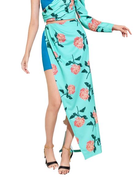 

x taii bangkok floral print 2 in 1 split thigh skirt h5oi#, Black