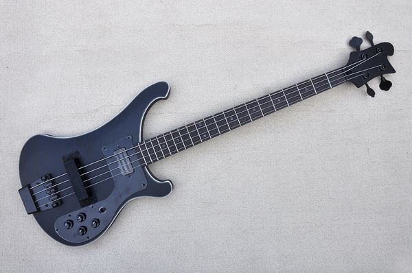 

factory custom matte black 4-string electric bass guitar with rosewood fingerboard circle fret inlay black hardwares offer customized