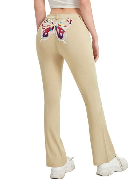 

butterfly pattern bootcut leg pants u6b0#, Black;white