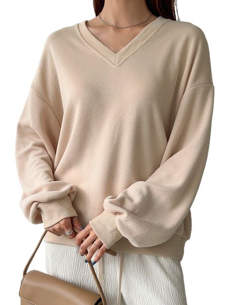 

dazy drop shoulder solid sweatshirt h2lc#, Black
