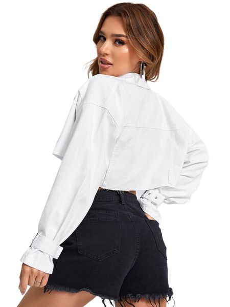 

drop shoulder flap detail crop denim jacket y9ih#, Black;brown