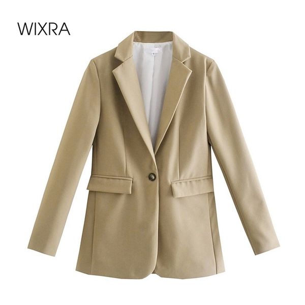 

wixra women casual blazer single button high street long sleeve autumn spring vintage coat 220718, White;black