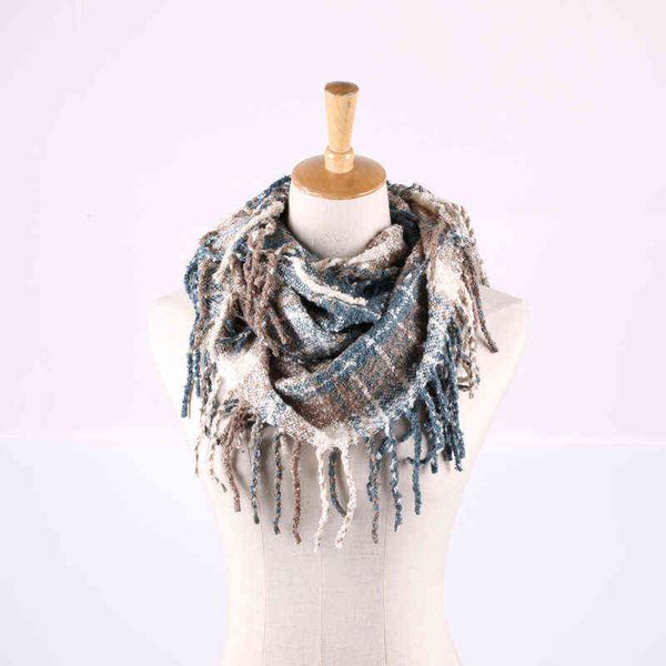 

autumn winter fashion warm lattice scarf korean version versatile tassel shawl thickened, Blue;gray
