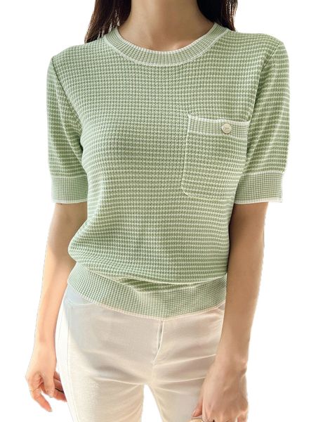 

dazy striped pattern patched pocket knit c1h3#, White;black