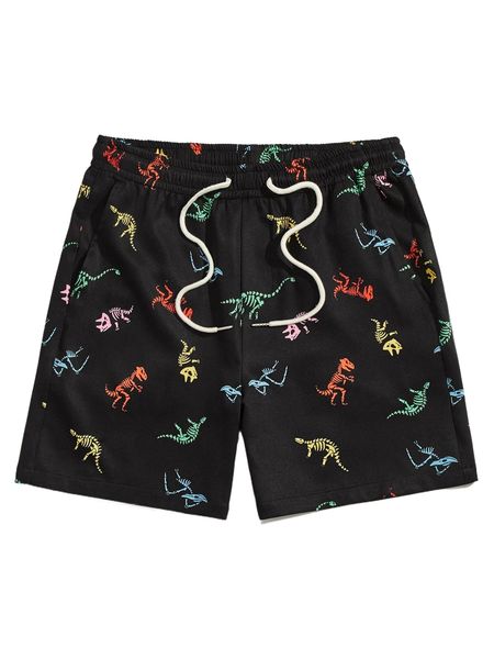 

men dinosaur skeleton print drawstring waist shorts n1iw#, White;black