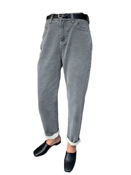 

dazy high waist straight leg jeans without belt 75rx#, Blue