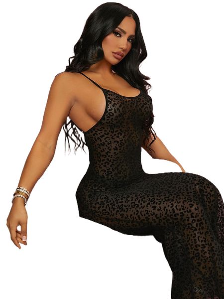 

leopard mesh dress with thong y9q7#, Black;red